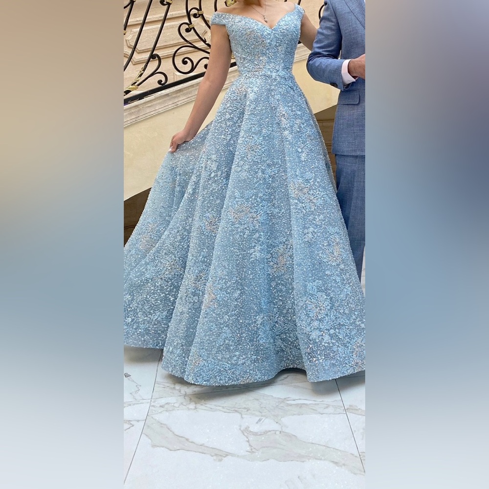 Sherri Hill Light Blue Exquisite Ball Gown Evening Dress